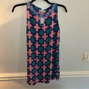 Patterned Sleeveless Midi Dress - Blue and Pink